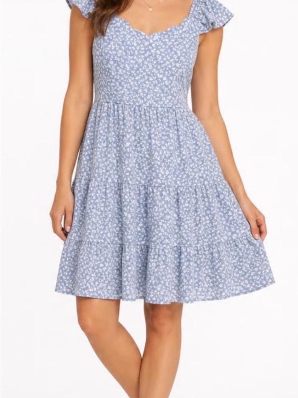 Floral Tiered Mini Dress in Light Blue